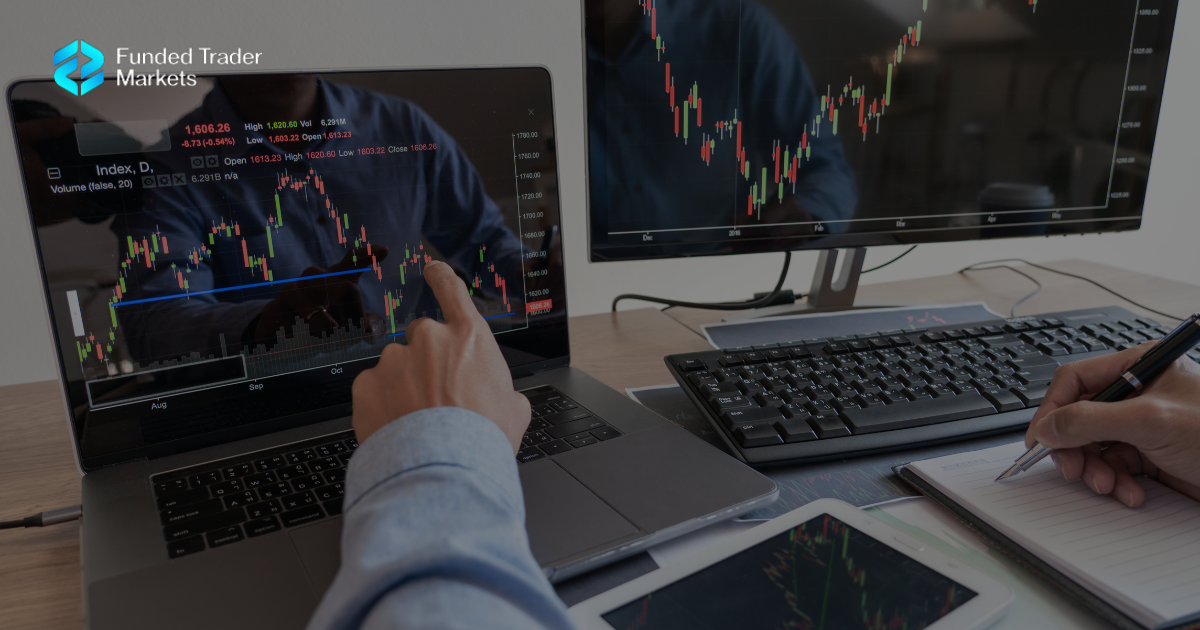 A dynamic image of a forex trading screen with various charts, indicators, and candlestick patterns, conveying the intensity and complexity of forex trading.